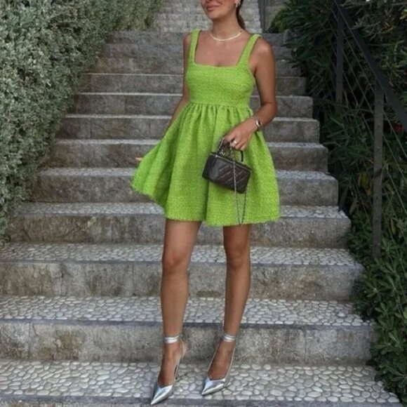 Zara Textured Weave Short Dress Bloggers Fav Green Size Medium - Picture 10 of 10